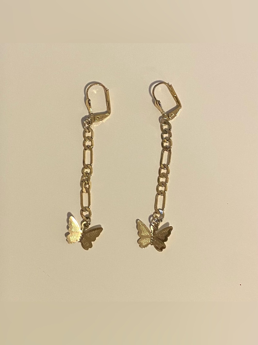 Gold butterfly dangle drop hanging earrings